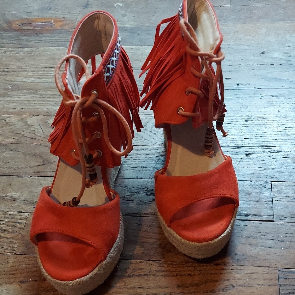 4 For $12 Vibrant Orange Espadrille Shoes with Flat Sole